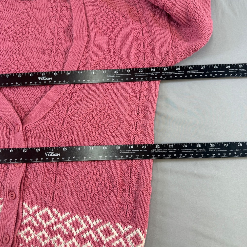 Woolrich Woman Vintage Pink Fair Isle Cotton Cardigan Sweater Made in USA Medium - Picture 6 of 16
